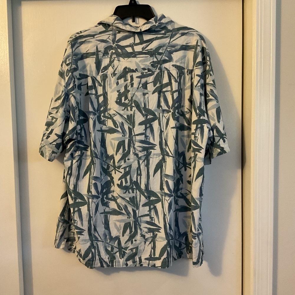 Pendleton XL Mens Bamboo Hawaiian Shirt Blue White Leaf Print Short Sleeve Aloha - Picture 9 of 9